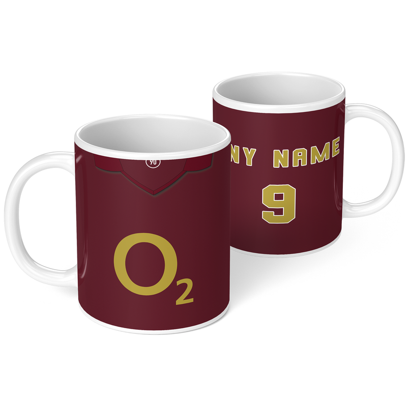 personalised arsenal 2005 personalised kit ceramic mug name number