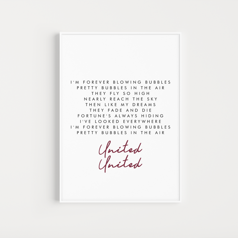 west ham "i'm forever blowing bubbles" lyrics poster