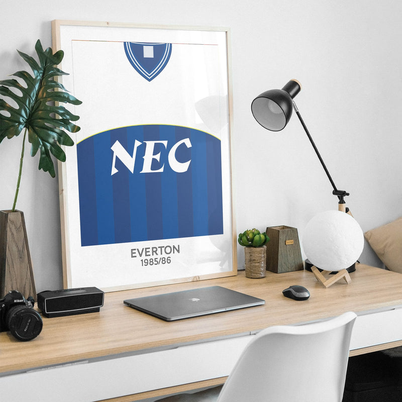 everton 1985 home retro kit poster print