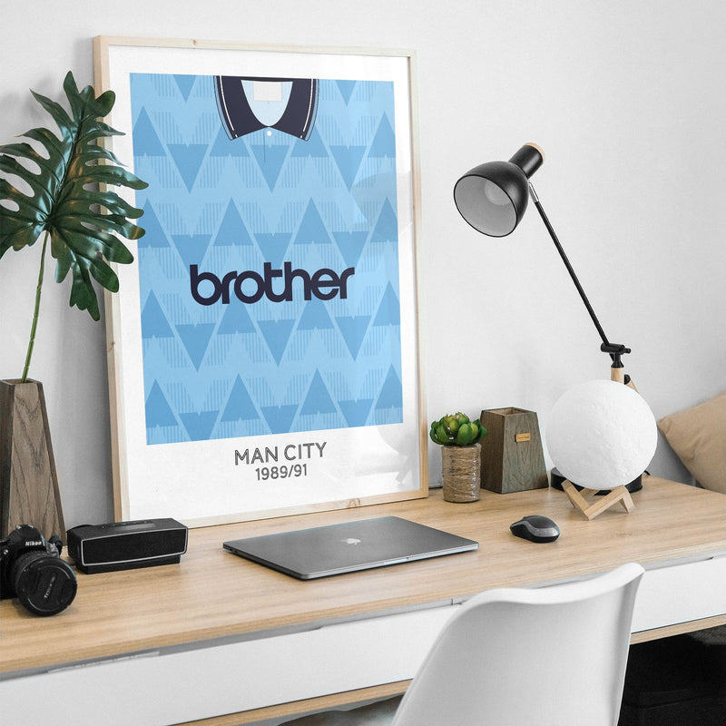 man city 1989 home retro kit poster print