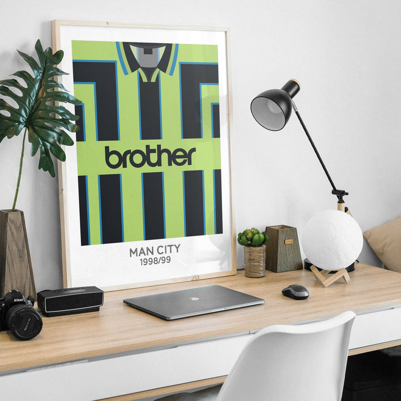 man city 1999 away retro kit poster print