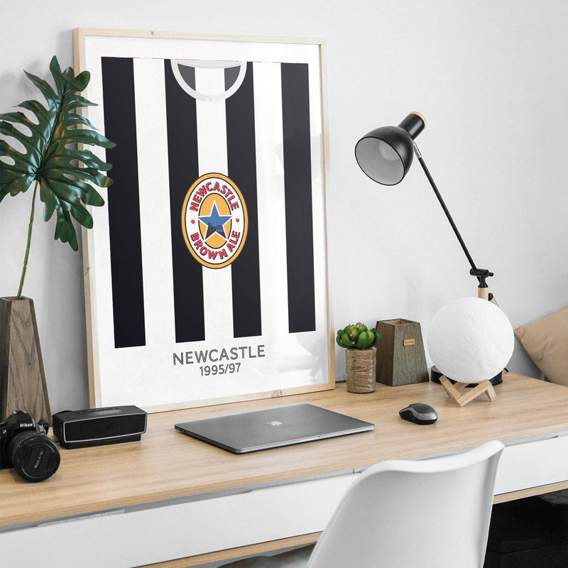 newcastle united 1996 home retro kit poster print