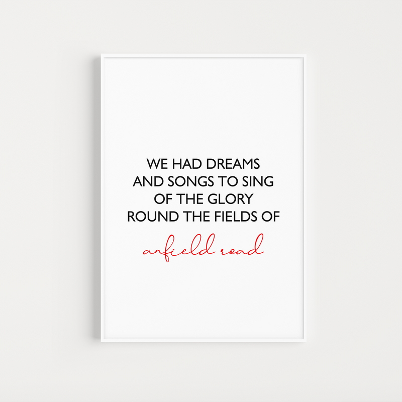 liverpool "fields of anfield road" lyrics poster