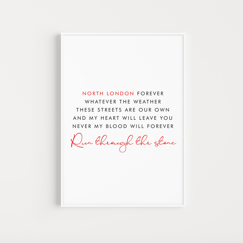 arsenal "north london forever" lyrics poster