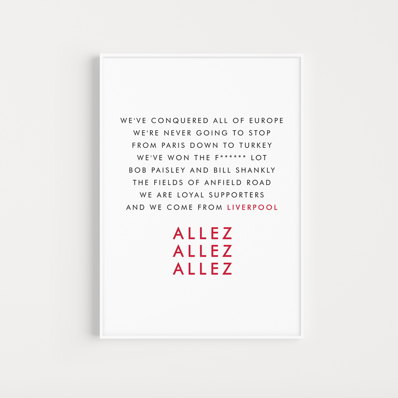 liverpool "allez allez allez" lyrics poster