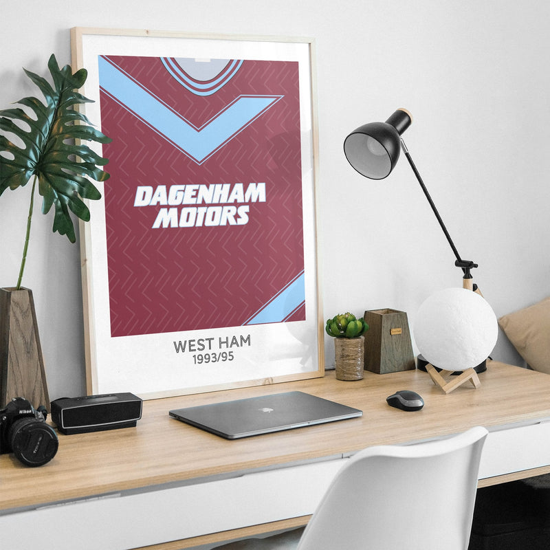 west ham 1993 home retro kit poster print