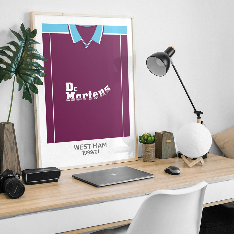 west ham 1999 home retro kit poster print