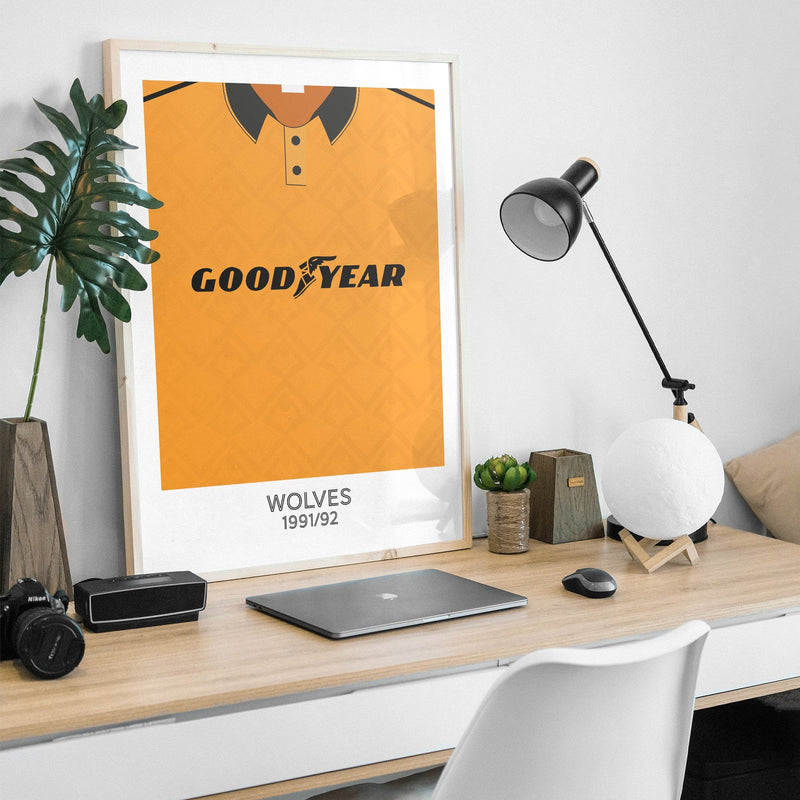 wolves 1991 home retro kit poster print